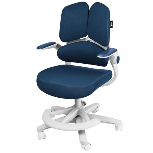 Spacetronik Ergonomischer Kinder Schreibtischstuhl mit Fußablage, 110-180 cm Höhenverstellbarer Jungendstuhl, Dreiteilige Rückenlehne, Verstellbare Armlehnen, 5 Rollen mit Sperrfunktion von Spacetronik