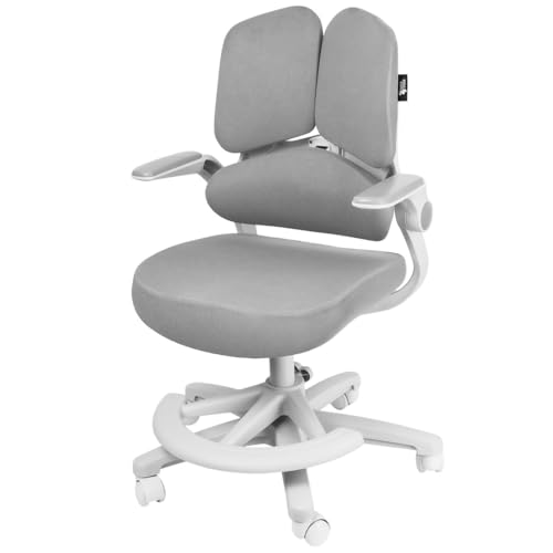 Spacetronik Ergonomischer Kinder Schreibtischstuhl mit Fußablage, 110-180 cm Höhenverstellbarer Jungendstuhl, Dreiteilige Rückenlehne, Verstellbare Armlehnen, 5 Rollen mit Sperrfunktion von Spacetronik