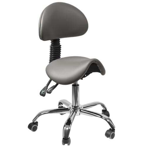 Spacetronik Sattelhocker mit Rückenlehne, Ergonomischer Arbeitshocker mit 3-Wege-Verstellung, Höhenverstellbar 42–64 cm, Rollhocker mit 360° Drehfunktion und Metallbasis von Spacetronik