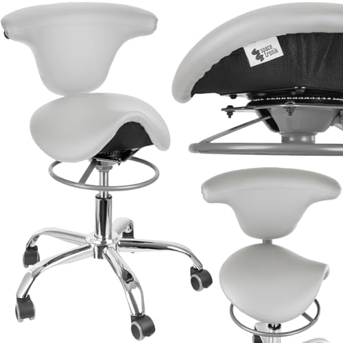 Spacetronik Sattelhocker mit Rückenlehne, Ergonomischer Arbeitshocker mit Drehbarem 360° Sattelsitz, Höhenverstellbar 49-58 cm, Rollhocker mit Metallbasis und 5 Silent-Rollen Spacetronik Sattelhocker mit Rückenlehne, Ergonomischer Arbeitshocker mit Drehbarem 360° Sattelsitz, Höhenverstellbar 49-58 cm, Rollhocker mit Metallbasis und 5 Silent-Rollen von Spacetronik