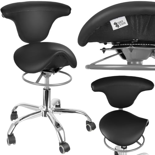 Spacetronik Sattelhocker mit Rückenlehne, Ergonomischer Arbeitshocker mit Drehbarem 360° Sattelsitz, Höhenverstellbar 49–58 cm, Rollhocker mit Metallbasis und 5 Silent-Rollen Spacetronik Sattelhocker mit Rückenlehne, Ergonomischer Arbeitshocker mit Drehbarem 360° Sattelsitz, Höhenverstellbar 49–58 cm, Rollhocker mit Metallbasis und 5 Silent-Rollen von Spacetronik