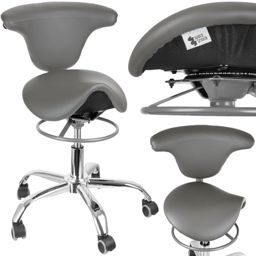 Spacetronik Sattelhocker mit Rückenlehne, Ergonomischer Arbeitshocker mit Drehbarem 360° Sattelsitz, Höhenverstellbar 49–58 cm, Rollhocker mit Metallbasis und 5 Silent-Rollen Spacetronik Sattelhocker mit Rückenlehne, Ergonomischer Arbeitshocker mit Drehbarem 360° Sattelsitz, Höhenverstellbar 49–58 cm, Rollhocker mit Metallbasis und 5 Silent-Rollen von Spacetronik