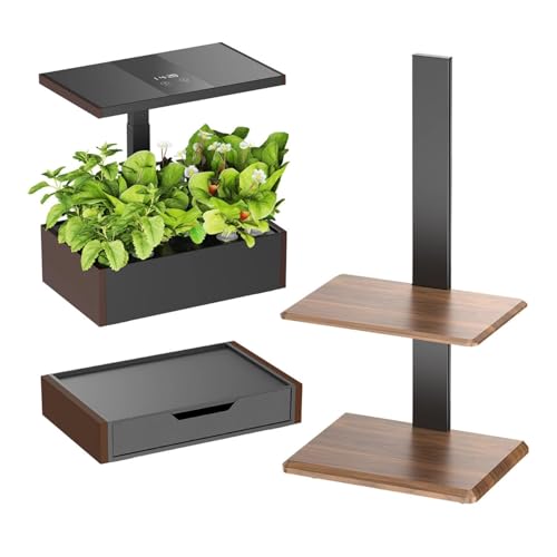 Spacetronik Smart Garden Set 10L mit Wandregal + Schublade - Hydroponisches Anzuchtsystem mit LED-Pflanzenlampe und Bewässerungssytem - LCD-Display, 20 Hülsen von Spacetronik