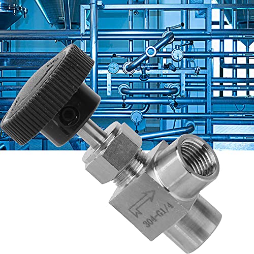 304 Edelstahl BSPP Innengewinde Nadelventil Edelstahl Absperrventil mit Geradem Winkel für Wasser, Gas, Öl, Kraftstoff, Industrielle (Schwarzer Griff 1/4 Innendraht) von Spacnana