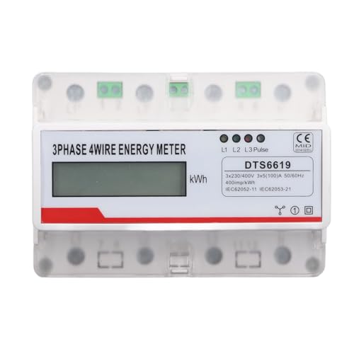 7P Energiezähler, 3-Phasen-4-Draht-Stromzähler, 230–400 V, 5 (100) A, LCD-Display, KWH-Monitor, 35-mm-Schienenmontage-Energiezähler für Privathaushalte, Gewerbe von Spacnana