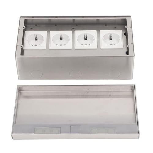 Bodensteckdose mit 4 Steckdosen nach EU-Standard, Verdeckte Steckdose aus Edelstahl, AC250 V, 4000 W, Eingebettete Flammhemmende Scheibe von Spacnana