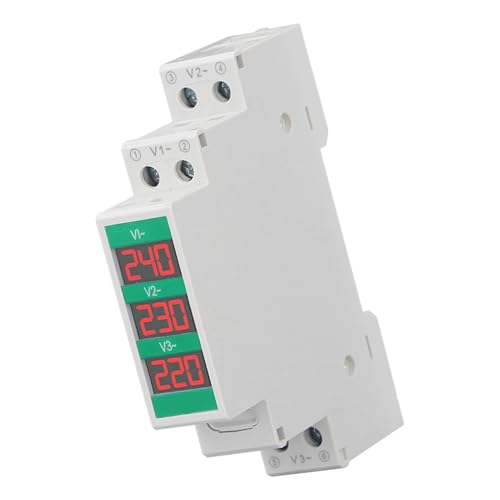 Dreiphasen-Voltmeter 60-450 V LCD-Bildschirm-Spannungsmessgerät-Tester, Digitales Voltmeter und Spannungsdetektor für die DIN-Schienenmontage von Spacnana