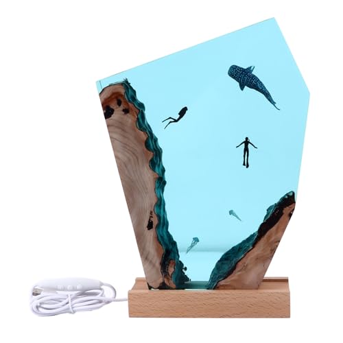 Epoxidharz Desktop Art Ornamente, Ozean Taucher Whale Nachtlicht mit Holzampfuß Handgemachte Epoxidharz Schreibtisch Kunst Ornamente Epoxidharz Desktop Art Ornamente, Ozean Taucher Whale Nachtlicht mit Holzampfuß Handgemachte Epoxidharz Schreibtisch Kunst Ornamente von Spacnana