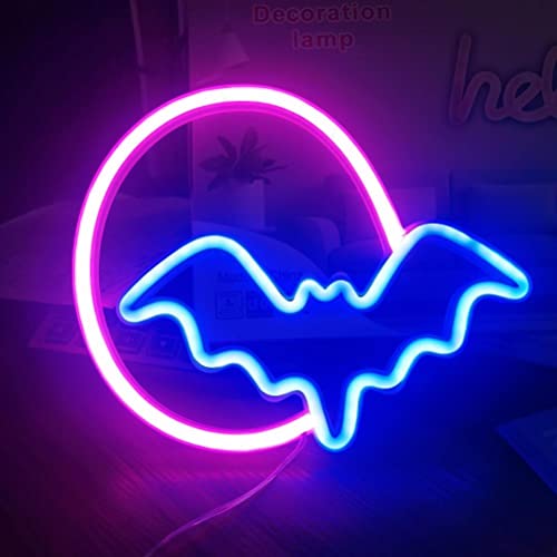 Neon-Schilder Halloween Mond und Fledermaus LED-Neonlichter USB und Batterie Betriebene Wand Dekoration Neonlicht-Zeichen für Wand Dekoration Zimmer Bar Weihnachts Party Kinder (Rosa) von Spacnana