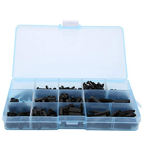 Nylonmutter, 310-teiliges M3-Nylon-Schraubenmutter-Unterlegscheiben-Kit, Männlich-weiblich, Abstandshalter-Sortiment-Kit (Schwarz – M3-Nylonschraube, 310 Stück/Karton) von Spacnana