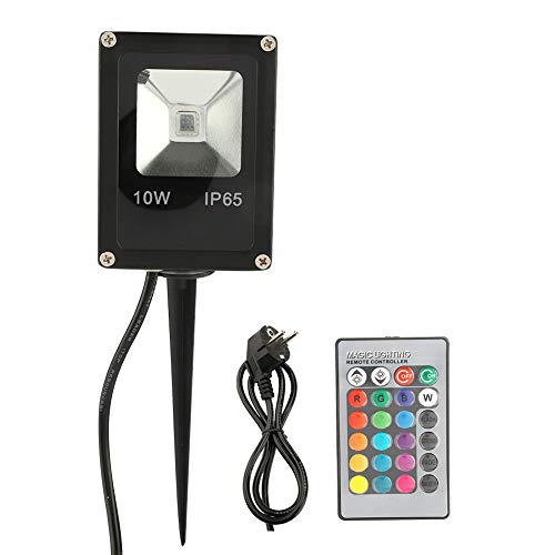 Spacnana 10 W RGB-LED-Flutlicht mit Fernbedienung, Wasserdicht für Gartenlandschaft von Spacnana