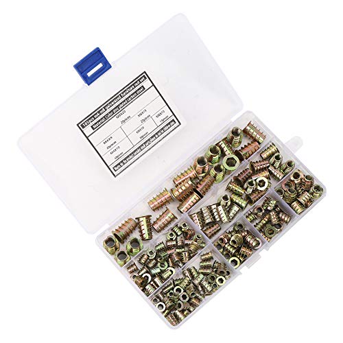 Spacnana 165pcs Sechskantgewinde Einsatzmutter, Verzinkter Kohlenstoffstahl Möbelmutter Set, Sechskantbuchse Antriebsschraubeinsätze für Möbelgarderode Sofa Bettschrank Holz Türstuhl von Spacnana