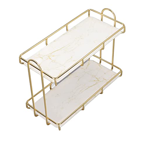 Spacnana 2 -Level -Metall Badezimmerregal mit Abteilungen, Großer Stauraum für Kosmetika, Elegantes Goldenes Finish, Einfache Installation für den Hausangestellten (#1) von Spacnana
