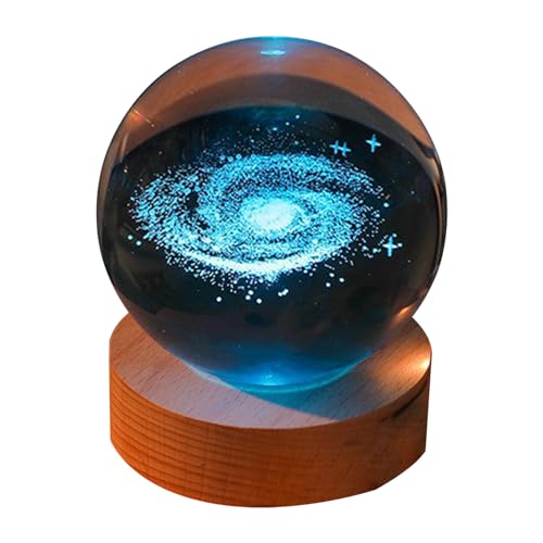 Spacnana 3D-Licht mit Innerer Geschnitzter Kristallkugel und Holzsockel, Buntes Nachtlicht mit Farbverlauf, Klar und Transparent, für die Heimdekoration (Galaxyy) von Spacnana