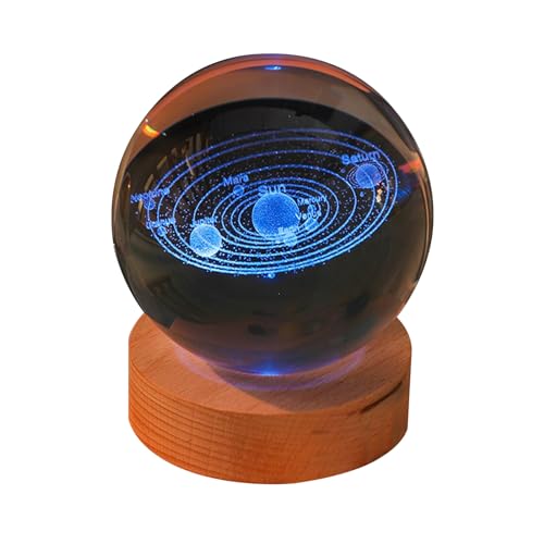 Spacnana 3D-Licht mit Innerer Geschnitzter Kristallkugel und Holzsockel, Buntes Nachtlicht mit Farbverlauf, Klar und Transparent, für die Heimdekoration (Solar System) von Spacnana