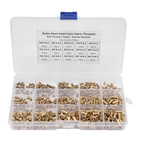 Spacnana 450pcs Knurled Messing -Einsatzmuttern, M2 M3 M4 -Gewinde -Befestigungszubehör für Injektions- und Metallfedern mit Aufbewahrungsbox von Spacnana