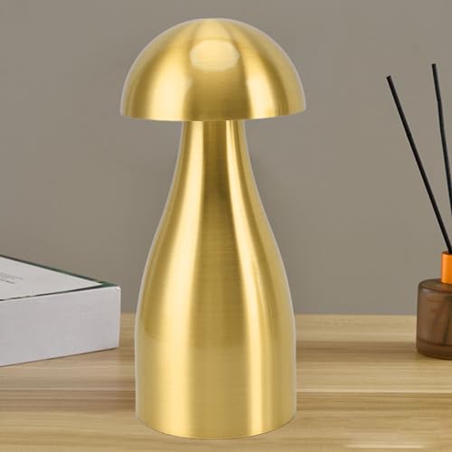 Spacnana LED Wiederaufladbare Kabellose Pilz-Tischlampe, Dimmbare Touch-Lampe, Kleine Nachttischlampe, Nachttischlampe, Atmosphärenlicht für Heimdekoration, Restaurant (GOLD) von Spacnana