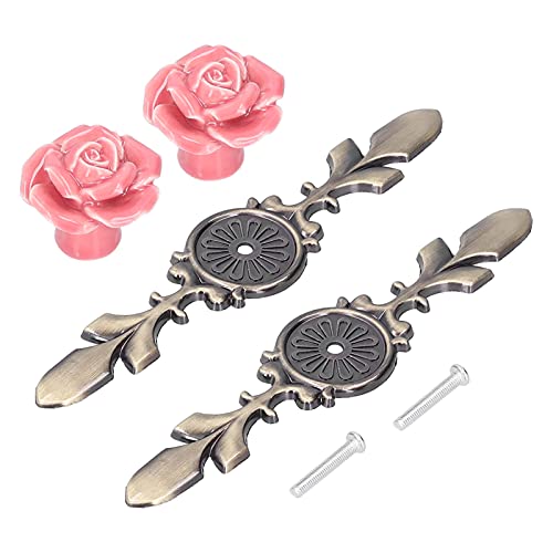 Spacnana Rose Ceramic Cabinet Knob Langable Pull Griff für Küchenmöbel, Einfach zu Installierende Schrankschubladenknöpf von Spacnana