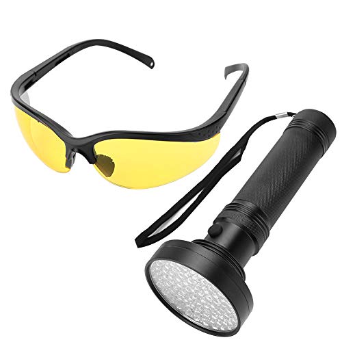 Spacnana Taschenlampe, 100 LEDs Blacklight Torch, Währungsauthentizitätskontrolle mit Schützender Sonnenbrille für Kleidungsstreifen Möbel von Spacnana