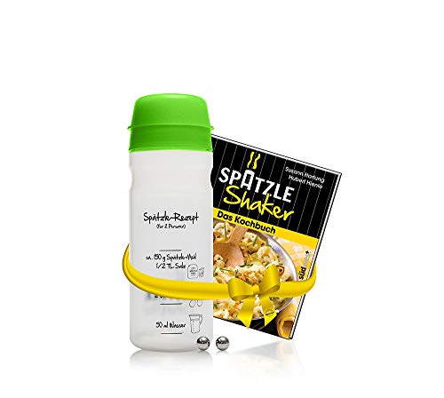 Set für Spätzle: Spätzle-Shaker (GRÜN) für 2 Portionen Spätzle (675ml) Das patentierte Original Made in Germany + Kochbuch von Spätzle-Shaker