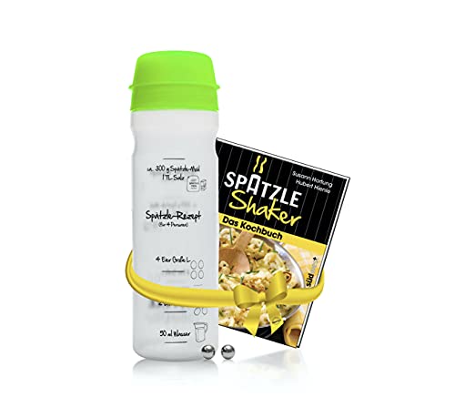 Set für Spätzle: Spätzle-Shaker (GRÜN) für 4 Portionen Spätzle (875ml) Das patentierte Original Made in Germany + Kochbuch von Spätzle-Shaker