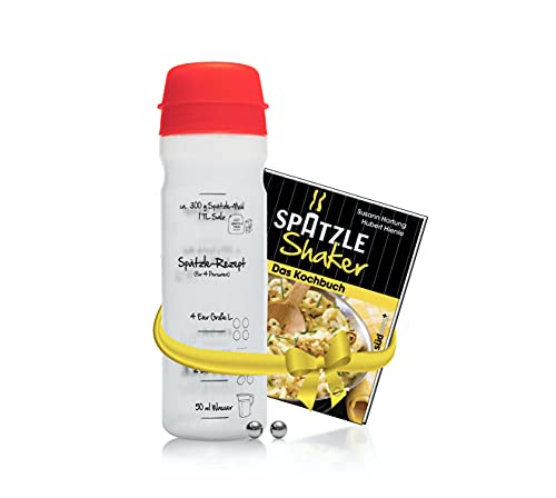 Set für Spätzle: Spätzle-Shaker (ROT) für 4 Portionen Spätzle (875ml) Das patentierte Original Made in Germany + Kochbuch von Spätzle-Shaker