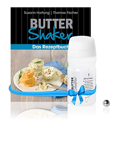 Starter-Set fürs Machen von Butter und -buttermilch mit 325ml-Butter-Shaker (Weiss) + kreatives Rezeptbuch von Spätzle-Shaker