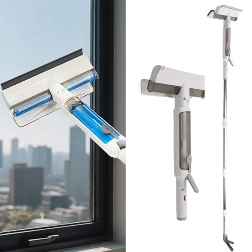 Spalivivre 3 In 1 Fensterputzer, Fensterwischer mit Teleskopstiel und 4 Reinigungstuch, Profi Fensterreinigungsset mit Sprühfunktion für Fenster, Glas Und Fliesen von Spalivivre