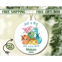 Junge Dinosaurier Ornament Geschenk | Dino Personalisiert Weihnachtsornament Für Jungen Personalisierte Kinder von SpangGangKeepsakes
