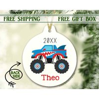 Monstertruck Weihnachtsschmuck | Blauer Junge Ornament Hai Personalisierte Verzierung My Erste Weihnachten Kleinkind von SpangGangKeepsakes