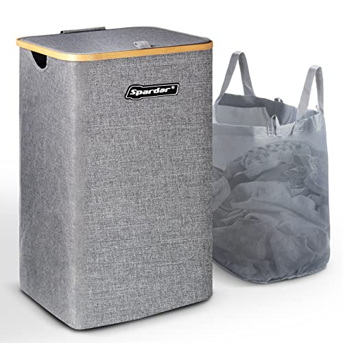 Spardar Wäschekorb mit Deckel, 100L Faltbarer Wäschekorb mit Wäschesack XXL Wäschesammler Wäschebox für Schmutzwäsche Waschenkorbe Laundry Baskets, Groß Wäschekörbe Doppelhenkel Wäschetonne (Grau) von Spardar