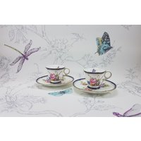 Edwardian Cauldon Porzellan-Tasse Mit Untertasse Handbemalte Blumendekoration von SpareOomVintage