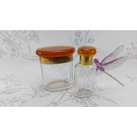 Art Deco Kosmetikset Vintage Glasduftflasche & Vorratsdose Mit Bakelitdeckel von SpareOomVintage