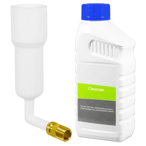 SPARES2GO Zentralheizungsreiniger Konzentrat Schlamm Rost Schmutz Reiniger Flüssigkeit (500ml Flasche) + Heizkörperdosiertrichter Werkzeug von Spares2go
