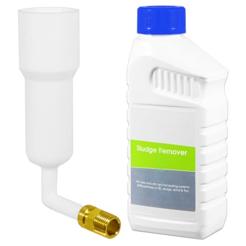 SPARES2GO Zentralheizungsschlammentferner Konzentrat Kesselrohre Flüssigkeit (500ml Flasche) + Heizkörperdosiertrichter Werkzeug von Spares2go