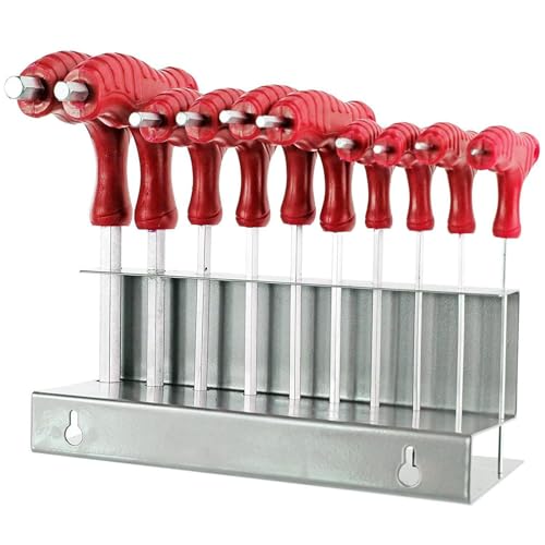 Spares2go 10-teiliges T-Griff Imperial SAE Innensechskantschlüssel CR-V Schraubendreher-Set + Ständer von Spares2go