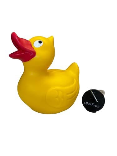 Ente Spardose mit Schloss und Schlüssel - Quietscheente Design von Sparfroh