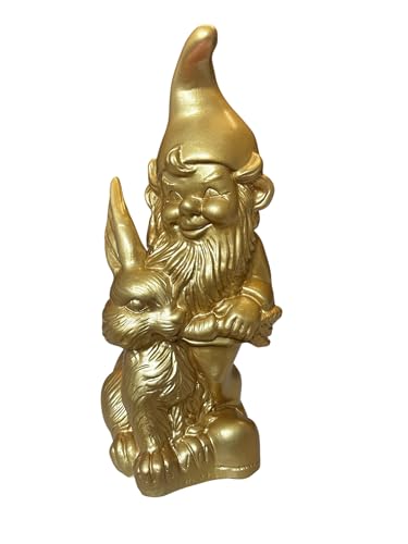 Sparfroh Gartenzwerg mit Hase 30cm - Gold von Sparfroh
