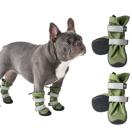 Spark Paws Wasserabweisende Hundeschuhe für mittelgroße und große Hunde, rutschfeste reflektierende Hundestiefel für Regen, Schnee, Wandern, 4er-Set - Green, B von Spark Paws