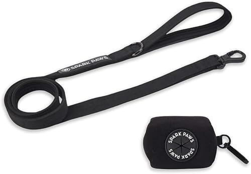 Spark Paws Premium Hundeleine & Kotbeutel Set – robuster Haken aus Legierung für stark ziehende Rassen – laufleine für Hunde, bequem, langlebig und sicher - Black von Spark Paws