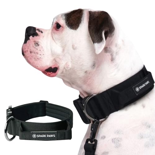 Spark Paws Taktisches Hundehalsband – Robuste, Premium-Qualität, Dick und Langlebig für Große und Mittelgroße Hunde - Black - L, 5cm von Spark Paws