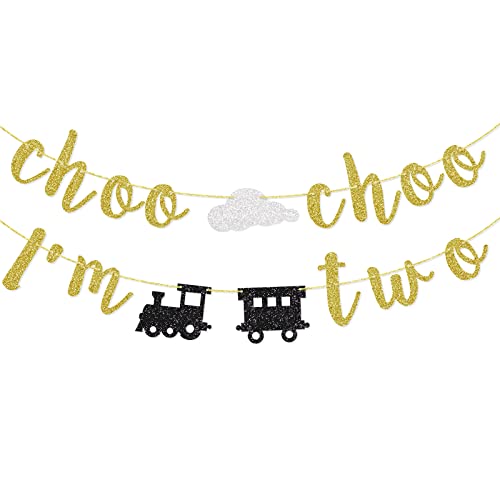 Choo Choo I'm Two Banner 2. Geburtstag Party Dekorationen Zugthema Dekor Gold Glitter von SparkDot