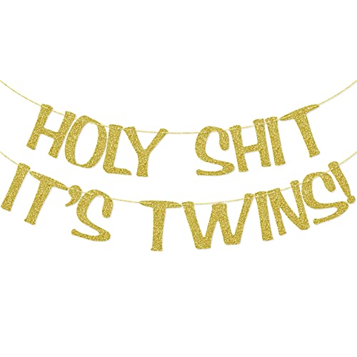 Holy Shit It's Twins Glitzer-Banner für Babyparty, Geschlechtsoffenbarung, Party-Dekorationen, Schwangerschaftsankündigung, lustiges Schild, Geburtstagszubehör (Gold) von SparkDot