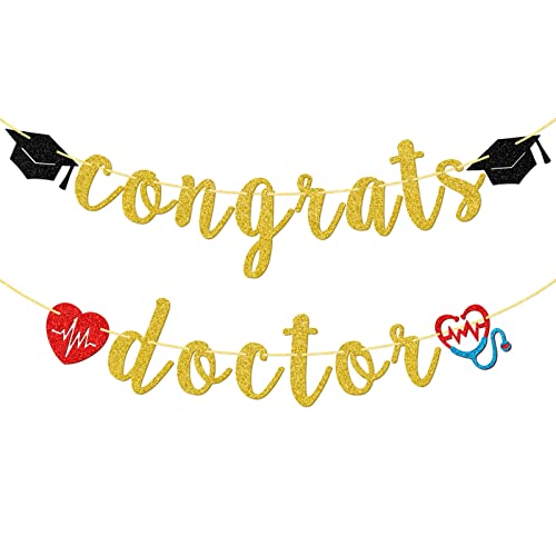 Wimpelkette mit Aufschrift "Congrats Doctor", goldfarben, glitzernd, Dekoration für Abschlussfeiern, Klasse 2023, medizinische Schule, Dekoration von SparkDot