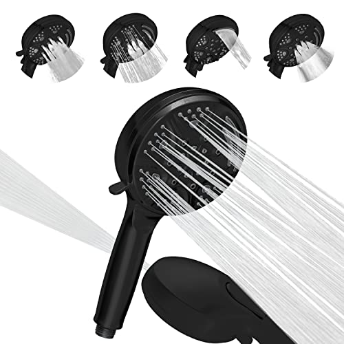 SparkPod 5 Inch 9 Spray Setting Shower Head - Handheld High Pressure Jet with On/Off Switch, Pause and Waterfall Setting- Premium ABS Removable Handheld Shower Head (Handheld Only, Black Matte) von SparkPod