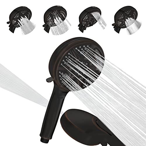 SparkPod 5 Inch 9 Spray Setting Shower Head - Handheld High Pressure Jet with On/Off Switch, Pause and Waterfall Setting- Premium ABS Removable Handheld Shower Head (Handheld Only, Oil Rubbed Bronze) von SparkPod