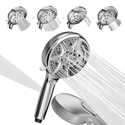 SparkPod 5 Inch 9 Spray Setting Shower Head - Handheld High Pressure Jet with On/Off Switch, Pause and Waterfall Setting- Premium ABS Removable Handheld Shower Head (Handheld Only, Polished Chrome) von SparkPod