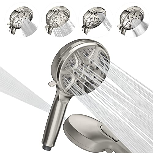 SparkPod 5 Inch 9 Spray Setting Shower Head -Handheld High Pressure Jet with On/Off Switch, Pause & Waterfall Setting- Premium ABS Removable Handheld Shower Head (Handheld Only, Brushed Nickel) von SparkPod