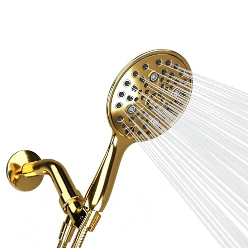 SparkPod 6 Sprüheinstellungen, Hochdruck-Handbrause, 15,2 cm Weitwinkel-Handbrause, Set mit Messing-Kugelhalterung und 177,8 cm langem Schlauch, luxuriöses Design (ägyptisches Gold) von SparkPod