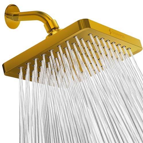 SparkPod Fester Duschkopf - Hochdruckregen - Luxus Moderne Optik - Einfache Installation ohne Werkzeug - Perfekter verstellbarer Ersatz für Ihre Badezimmer Duschköpfe (20cm Quadrat, Ägyptisches Gold) von SparkPod